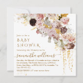 Wildflower Herfst Elegant Goud Baby Meisje Douche Kaart (Voorkant)