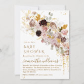 Wildflower Herfst Elegant Goud Baby Meisje Douche Kaart (Voorkant)