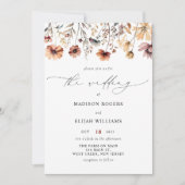 Wildflower Herfst Floral Bourgondië Foto bruiloft Kaart (Voorkant)