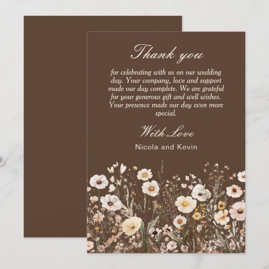 Wildflower Herfst Herfst Bloemenbruiloft Bedankkaart (Voorkant / Achterkant)