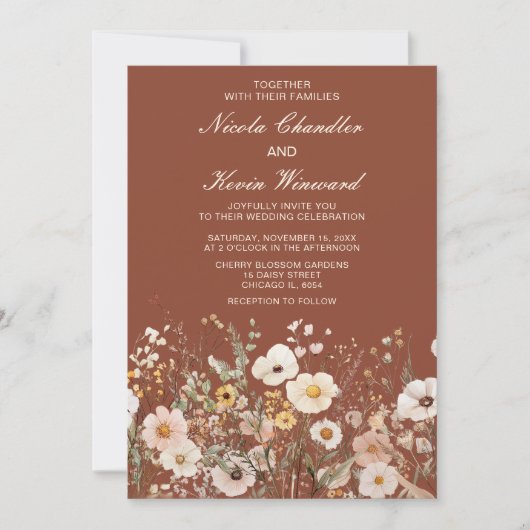 Wildflower Herfst Herfst Bloemenbruiloft Kaart (Voorkant)