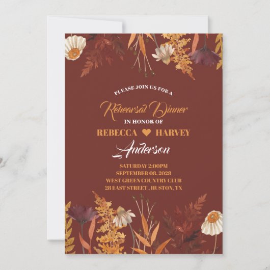 Wildflower herfst herfst bruiloft repetitie diner kaart (Voorkant)