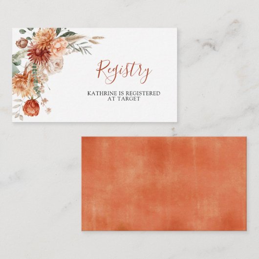 Wildflower Herfst in de liefde Baby shower Registr Informatiekaartje (Voorkant / Achterkant)