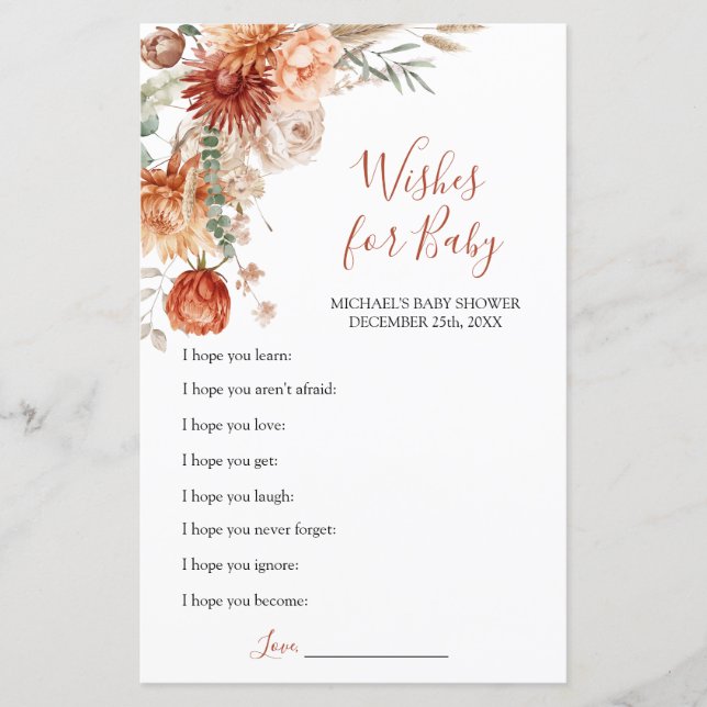 Wildflower Herfst in Liefde Baby shower Wens voor  (Voorkant)