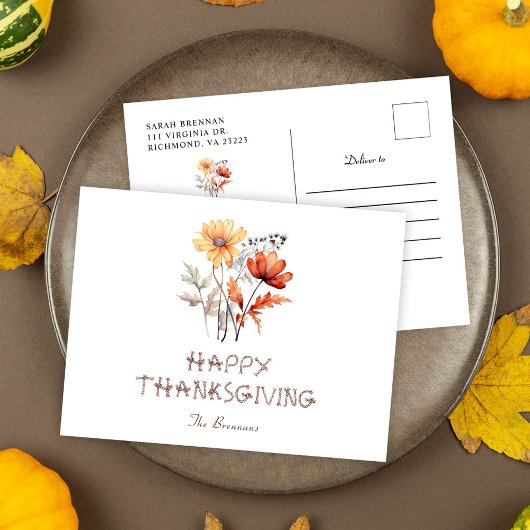 Wildflower Herfst Moderne Rustieke Thanksgiving Feestdagenkaart