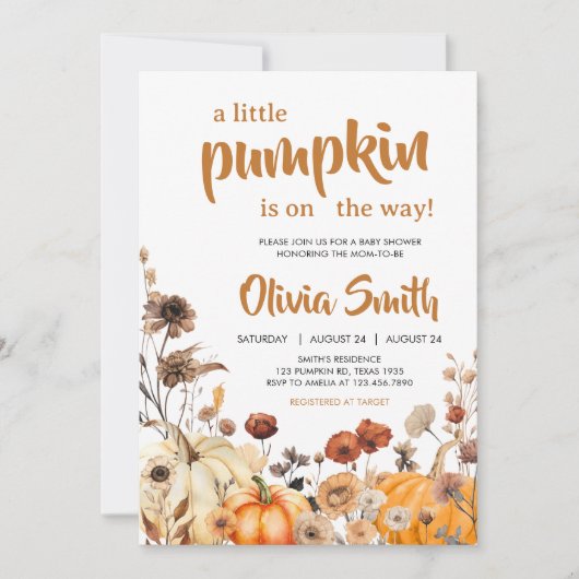 Wildflower Herfst pompoen Baby shower Kaart (Voorkant)