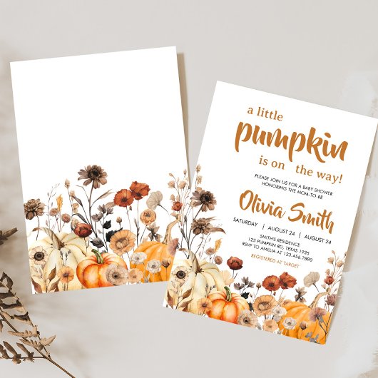 Wildflower Herfst pompoen Baby shower Kaart