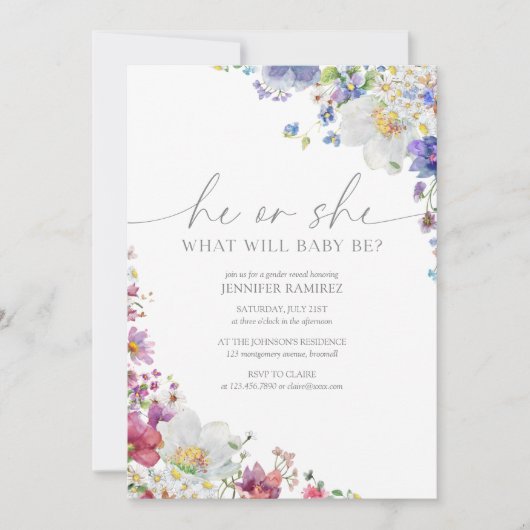 Wildflower Hij of Zij Elegant Geslacht Onthullen Kaart (Voorkant)