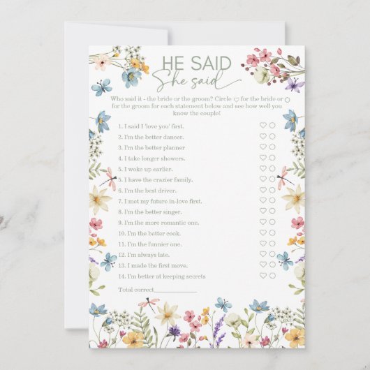 Wildflower Hij zei dat ze Vrijgezellenfeest Game z Kaart (Voorkant)