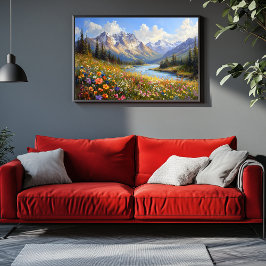 Wildflower Hillside met uitzicht op Crystal River Canvas Afdruk