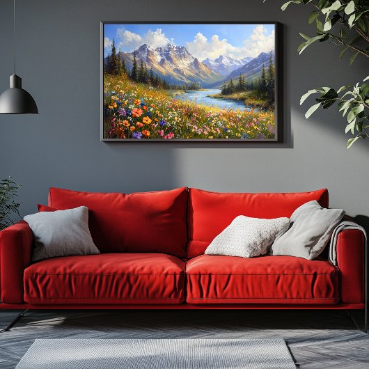 Wildflower Hillside met uitzicht op Crystal River Canvas Afdruk