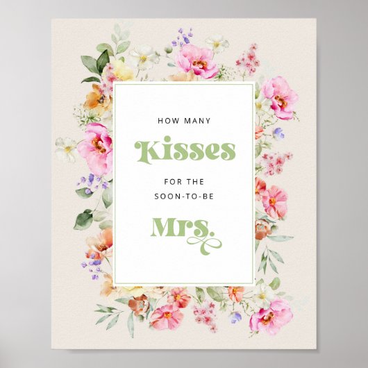 Wildflower hoeveel kisses vrijgezellenfeest spel poster (Voorkant)