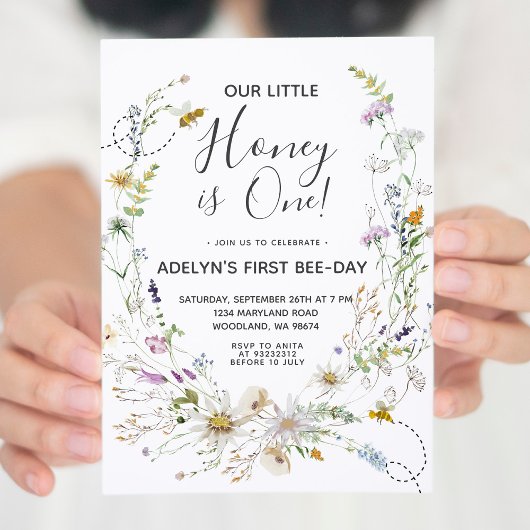 Wildflower Honey Bee 1e verjaardag uitnodiging
