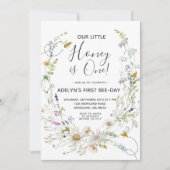 Wildflower Honey Bee 1e verjaardag uitnodiging (Voorkant)