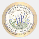 Wildflower Honey Label Bijen en Dashed Border Gold (Voorkant)