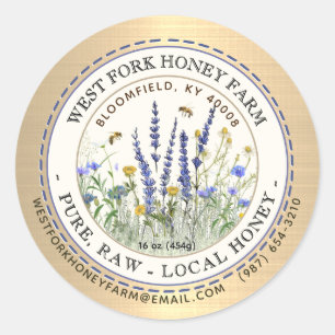 Wildflower Honey Label Bijen en Dashed Border Gold