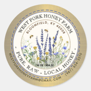 Wildflower Honey Label Bijen en Dashed Border Gold