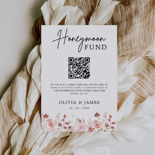 Wildflower Honeymoon Fund QR Code Sign, bruiloft Kaart