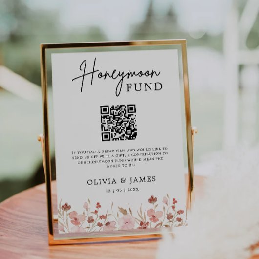 Wildflower Honeymoon Fund QR Code Sign, bruiloft Kaart