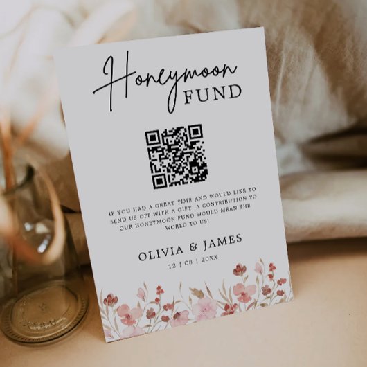 Wildflower Honeymoon Fund QR Code Sign, bruiloft Kaart