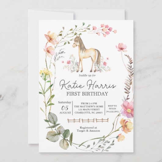 Wildflower Horse Birthday Uitnodiging (Voorkant)