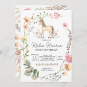 Wildflower Horse Birthday Uitnodiging (Voorkant / Achterkant)