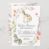 Wildflower Horse Birthday Uitnodiging (Voorkant / Achterkant)