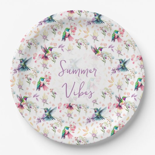 Wildflower & Hummingbird Summer Vibes Papieren Bordje (Voorkant)