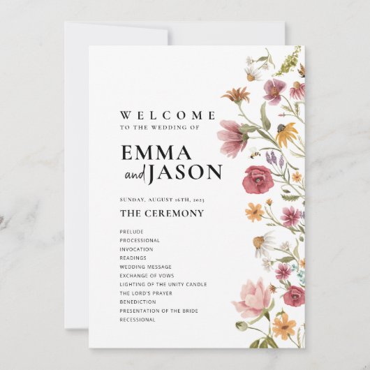Wildflower Huwelijksprogramma  Kaart (Voorkant)
