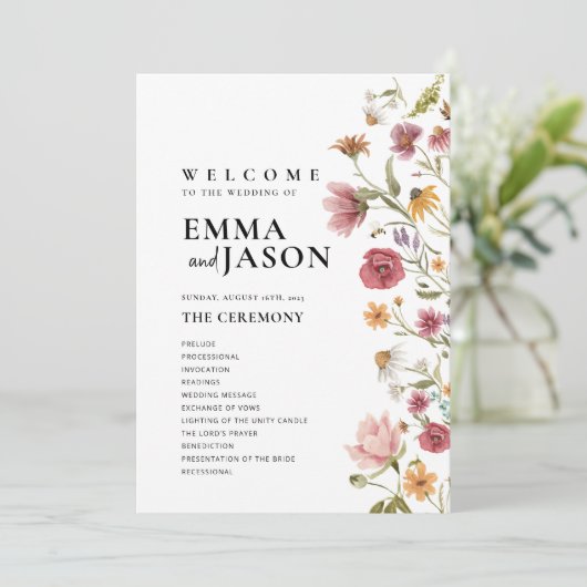 Wildflower Huwelijksprogramma  Kaart (Staand voorkant)