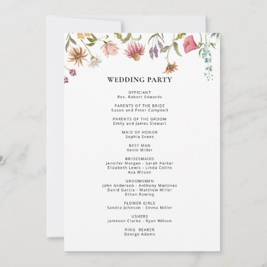 Wildflower Huwelijksprogramma  Kaart (Achterkant)