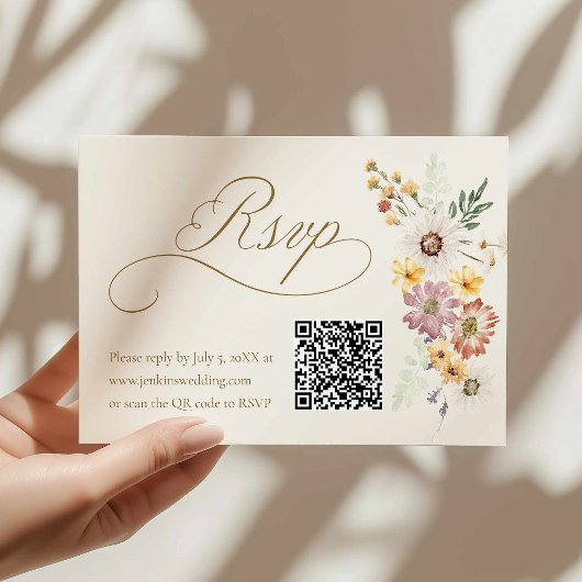 Wildflower Huwelijksreactiekaart met QR-code RSVP Kaartje