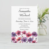 Wildflower huwelijksuitnodiging in Paarse en roze Kaart (Staand voorkant)