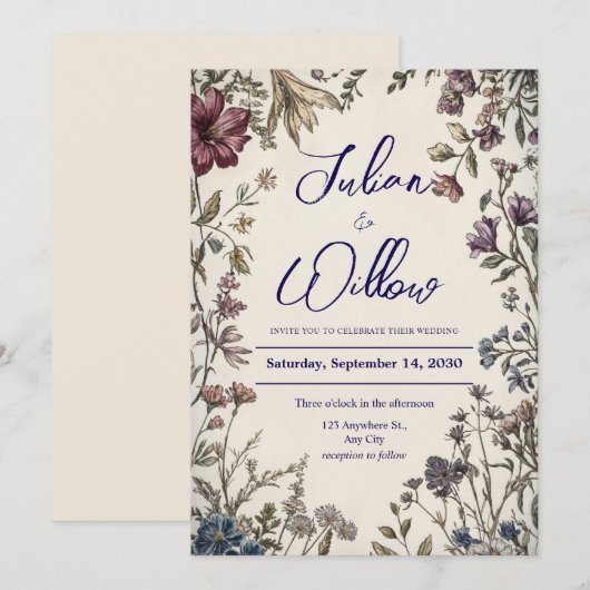 Wildflower huwelijksuitnodiging Kaart (Voorkant / Achterkant)