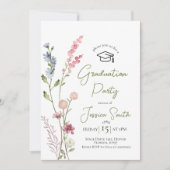Wildflower Illustration Graduation Invite Kaart (Voorkant)