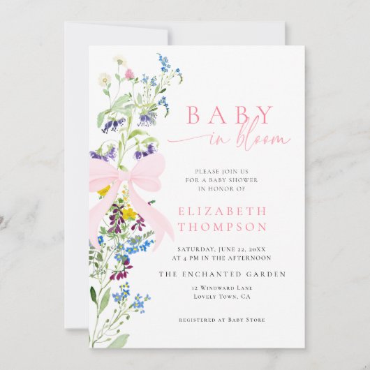 Wildflower in Bloom Garden Bow Girl Baby shower Kaart (Voorkant)