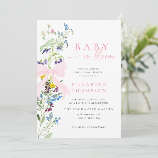 Wildflower in Bloom Garden Bow Girl Baby shower Kaart (Staand voorkant)