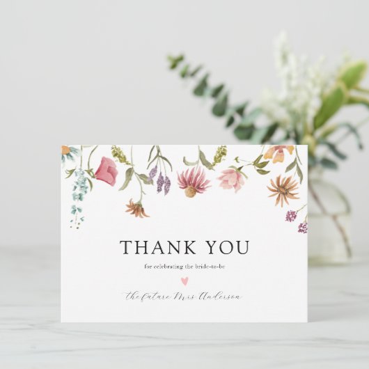 Wildflower in Bloom Vrijgezellenfeest Dank u Bedankkaart (Staand voorkant)
