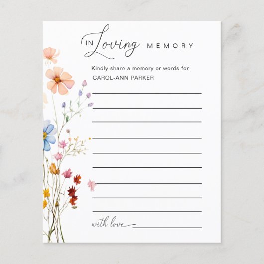 Wildflower "in liefdevolle herinnering" begrafenis (Voorkant)