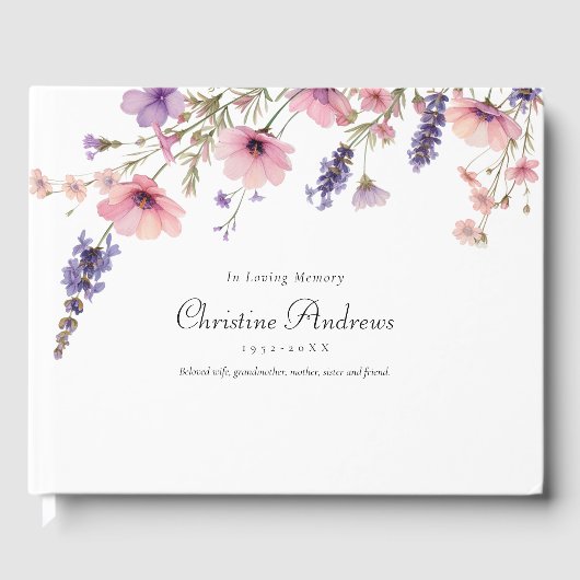 Wildflower "in liefdevolle herinnering" begrafenis gastenboek (Voorkant)