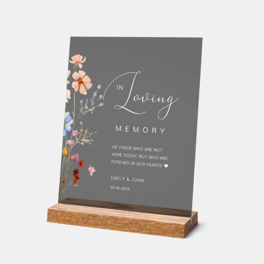 Wildflower "in liefdevolle herinnering" bruiloft acryl bord (Hoek)