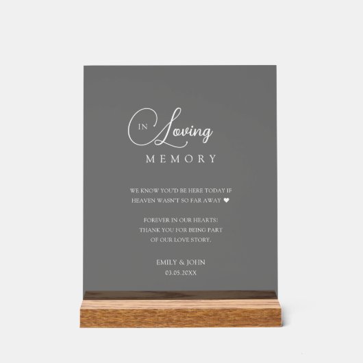 Wildflower "in liefdevolle herinnering" bruiloft acryl bord (Voorkant)