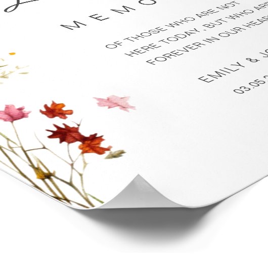 Wildflower "in liefdevolle herinnering" bruiloft poster (Hoek)