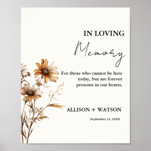 Wildflower in liefdevolle herinnering teken bruilo poster (Voorkant)