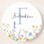 Wildflower Initial Drink Coaster Realtor Gift Zandsteen Onderzetter (Voorkant)