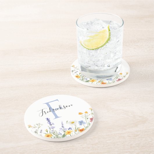 Wildflower Initial Drink Coaster Realtor Gift Zandsteen Onderzetter (Zijkant)