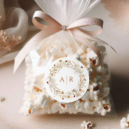 Wildflower Initialen Monogram Bruiloft Ronde Sticker