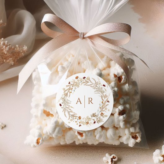 Wildflower Initialen Monogram Bruiloft Ronde Sticker