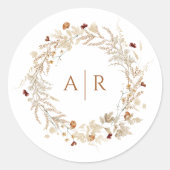 Wildflower Initialen Monogram Bruiloft Ronde Sticker (Voorkant)