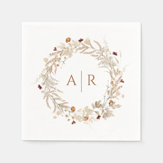 Wildflower Initialen Monogram Bruiloft Servet (Voorkant)